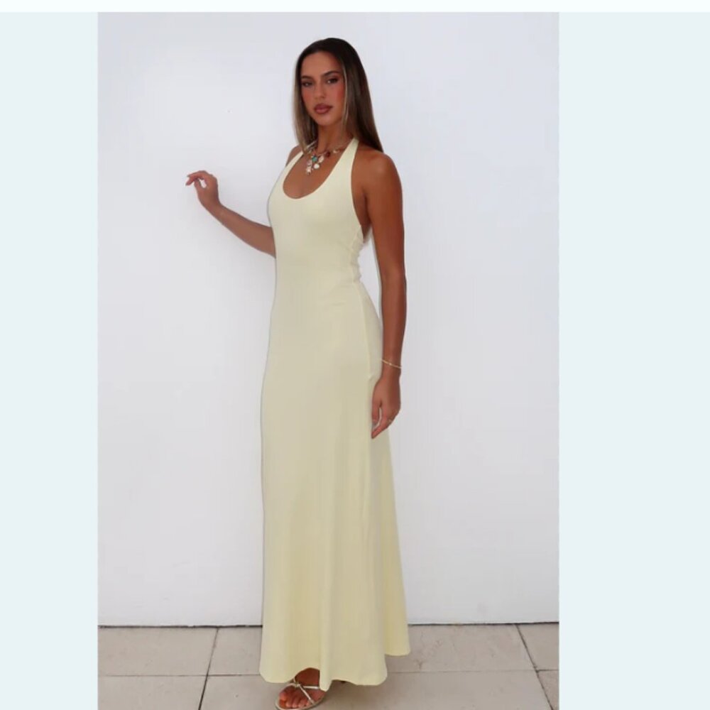 White Fox Yellow Halter Maxi Dress- Size Medium